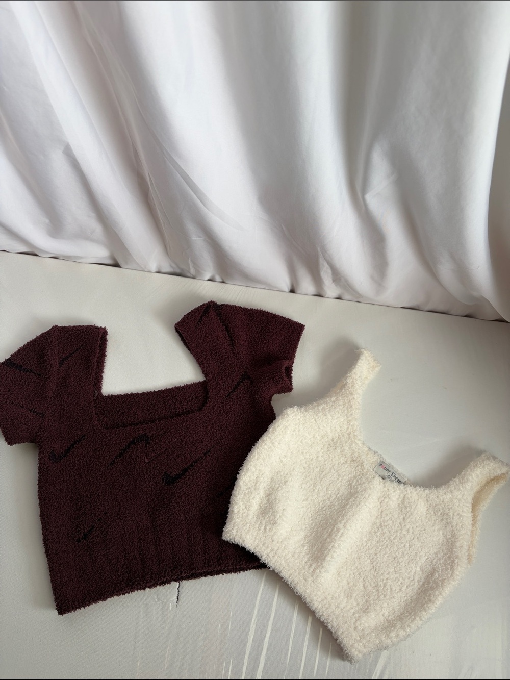 Nike/Count Sheepy Bundle of 2 Fuzzy Crop Tops in Burgundy and Cream